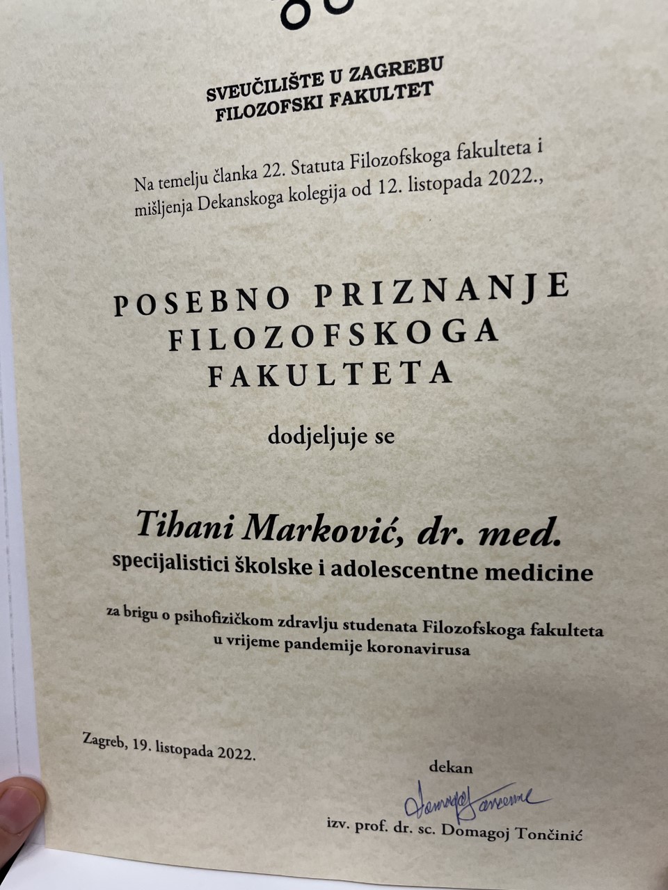 Priznanje dr Marković