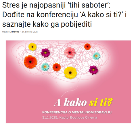 7dnevno.hr: Stres je najopasniji ‘tihi saboter’: Dođite na konferenciju ‘A kako si ti?’ i saznajte kako ga pobijediti